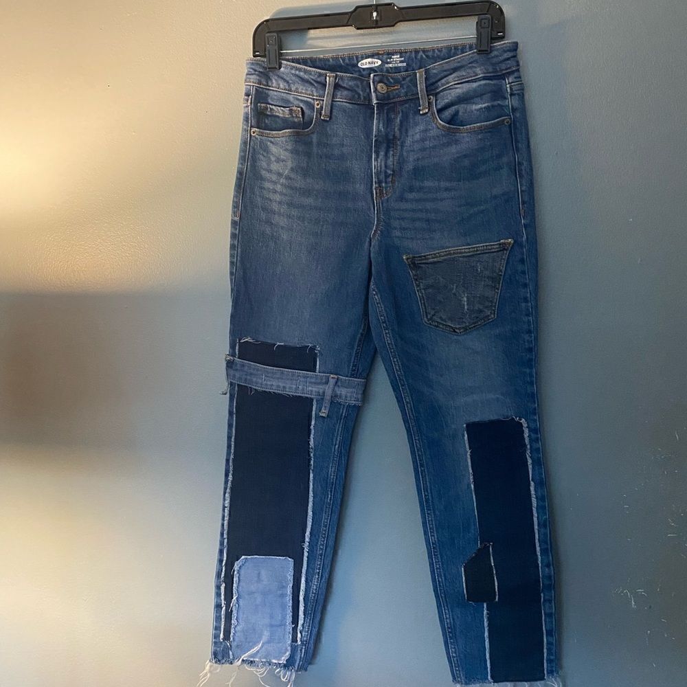 Old Navy Power Slim Straight Distressed High Rise Jeans 8